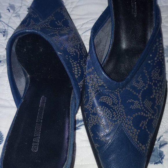 Gianni Ferrante Vero Cuoio Blue Leather Mules ~37~ - Picture 6 of 10